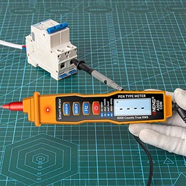 Multímetro Digital Tipo bolígrafo,Digital Pen NCV AC/DC Voltímetro Ohmímetro Resistencia Capacitancia Frecuencia Prueba de línea en Vivo Portátil 4000 Cuentas Probador de RETR, Yellow