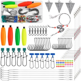 107pcs Catfishing Tackle Making Kit Catfish Rig Surf Fishing Fish Finder Rigs Santee Cooper Rigs with Catfish Floats Circle Hooks Egg Sinker Rigs Swivels Pyrmids Sinker Weights Sinker Slides
