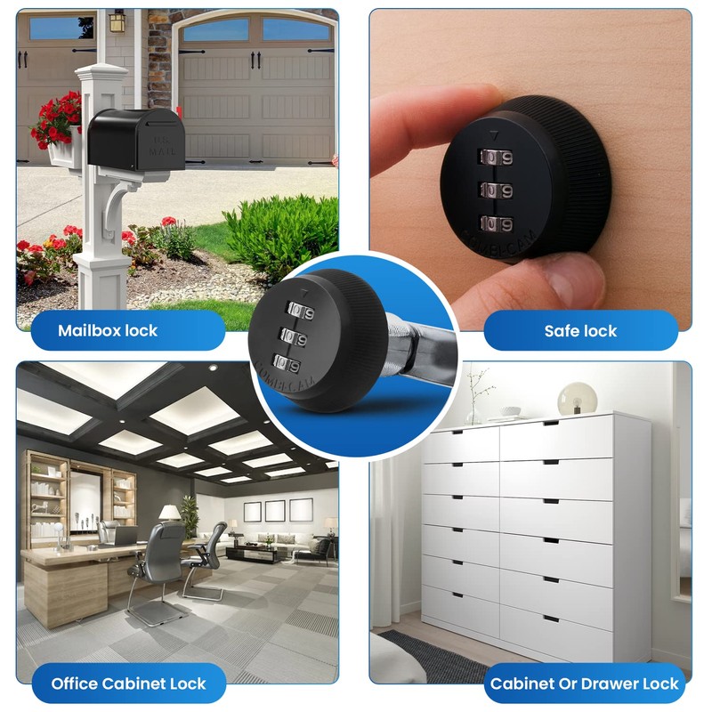 FJM Security Combi-Cam 7850R-S-Black Combination Cam Lock, 5/8" Black Finish