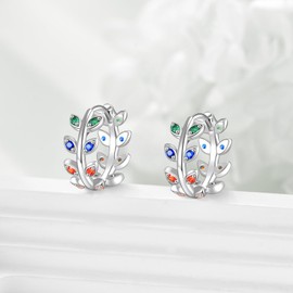 Vadmans 925 Sterling Silver Leaf Earring for Women Cubic Zirconia Leaf Huggie Hoop Earrings Hypoallergenic Earrings Jewelry Mothers Day Birthday Gifts for Women Girls Girlfriend