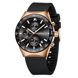 BOFAN Fashion Business Mens Watches Waterproof Sport Military Mens Watch Analog Quartz Watch for Men Multifunction Chronograph Wristwatches(Rose Gold-Black-Black)