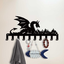 SUPERDANT Dragon and Flames Key Hanger Dragon Key Holder Dragon Decorative 10 Hooks Key Organiser Home Storage Hooks Entrance Key Hook Key Holder for Dog Lead