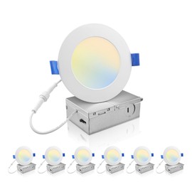 ECOELER 6 Pack 4 Inch 5CCT Ultra-Thin LED Recessed Ceiling Light with Junction Box, 2700K/3000K/4000K/5000K/6000K Selectable, 10W, 800Lm, Dimmable Canless Recessed Lighting, ETL&FCC Listed