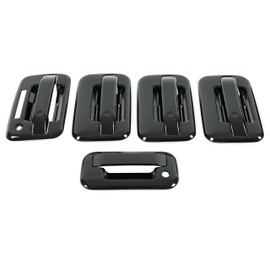 HECASA 4 Door Handle Covers + Tailgate Handle Cover Compatible with 2004-2014 Ford F150 F-150 4 Door w/Key Pad Cutout Black ABS Plastic