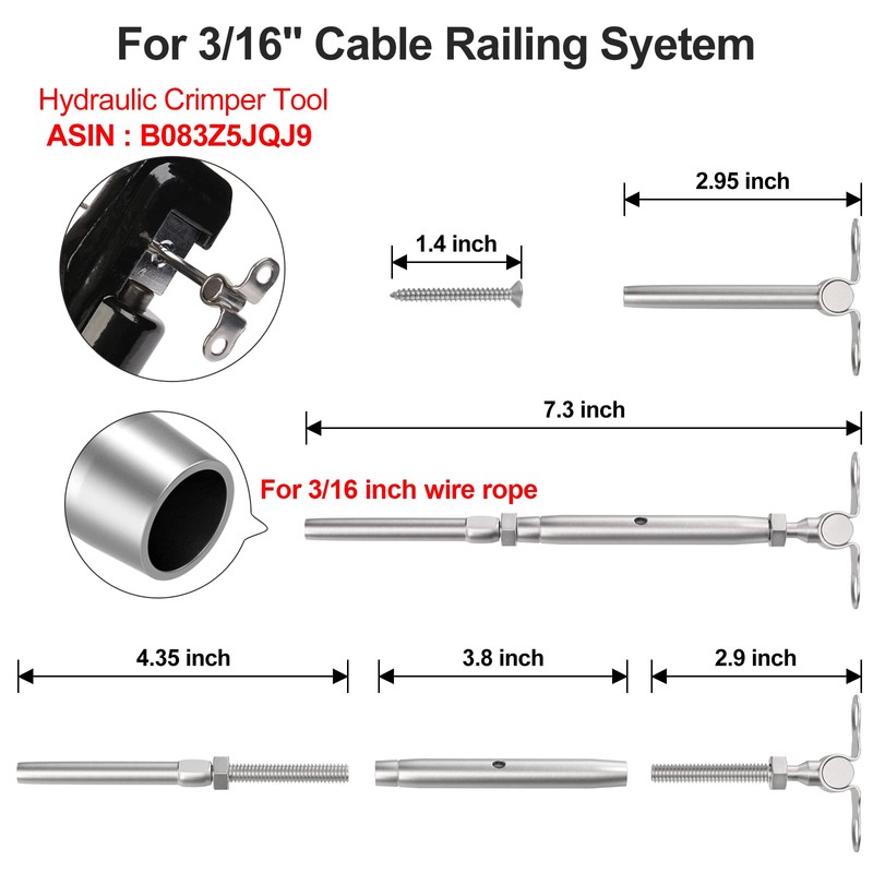 BLIKA 12 Pairs 3/16" Cable Railing Kits, T316 Stainless Steel,
