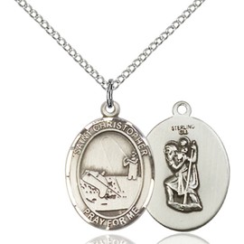 bliss Sterling Silver St Christopher Fishing Sports Medal Pendant Necklace 18'' Chain