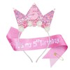 QIUJALE Birthday Girls Headband, Glitter Flower Birthday Crown Sash Set