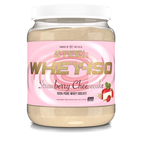 Steel Supplements Whey-ISO 100% Whey Isolate Protein Powder Stawberry Cheesecake, Gluten Free, Easy Digesting, Fast Absorbing, (25 Servings)