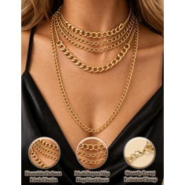Sllaiss Chunky Gold Layered Necklaces for Women Punk Cuban Link Chain
