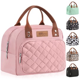 Buringer HOMESPON Lunch Bag for Woman Man Adults with Front Pocket Insulated Lunch Tote Lunch Box Container for Work Picnic or Travel（Pink）