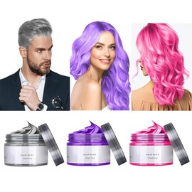 Kit De Cera Para Teñir El Cabello Temporalmente, 3 Piezas De Tinte Para El Cabello Y Crema De Maquillaje Para Peinados Instantáneos, 4,23 Oz De Pomadas Y Tizas Gris+Púrpura+Rosa 4,23 Onzas