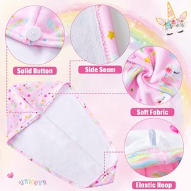 Paquete de 2 toallas de microfibra para secar el cabello para niños, turbante de secado de pelo de unicornio para niñas y mujeres, secado rápido