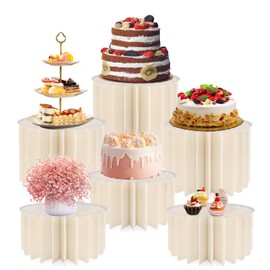 EYUNSTAR 6-Pack Foldable Buffet Risers with Acrylic Tops, Multi-Height Cylinder Pedestal Stands for Dessert Table Display, White Food Risers and Stands for Parties, Catering & Events