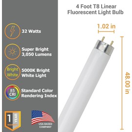 Diodesy- Pack of 10 F32T8/SP850 T8 Fluorescent Light Bulb, Linear Lamp, 32W, 5000K Bright White, 3050 Lumens, 20000 Life Hours, G13 Medium Bi-Pin Base, High Performance Straight Tube