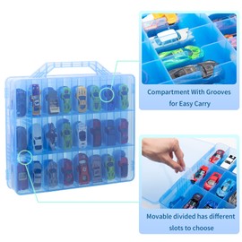 KISLANE Double Sided Storage Case for 48 Cars, Matchbox Cars, Mini Toys, Small Dolls - Portable Transparent Case (Blue)
