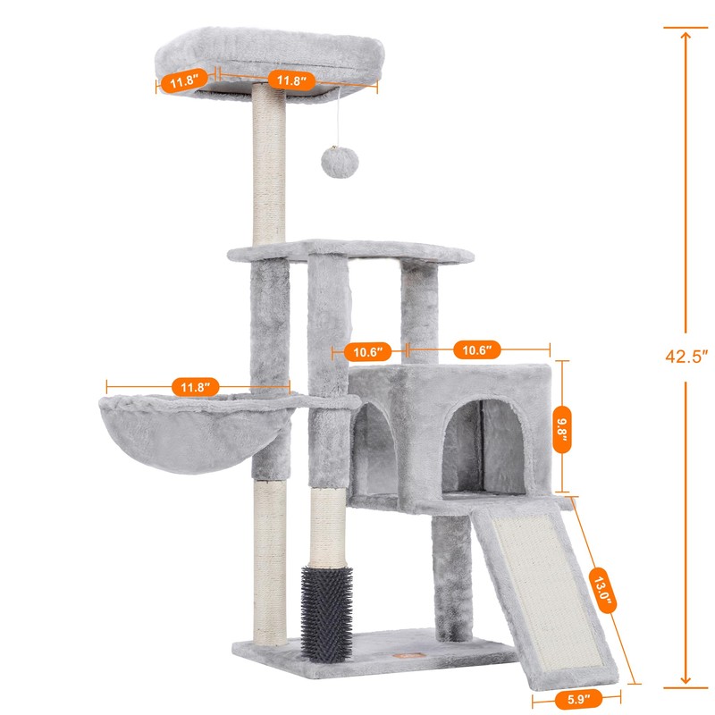 Heybly Cat Tree with Cat Self Groomer Brush, Cat Tower