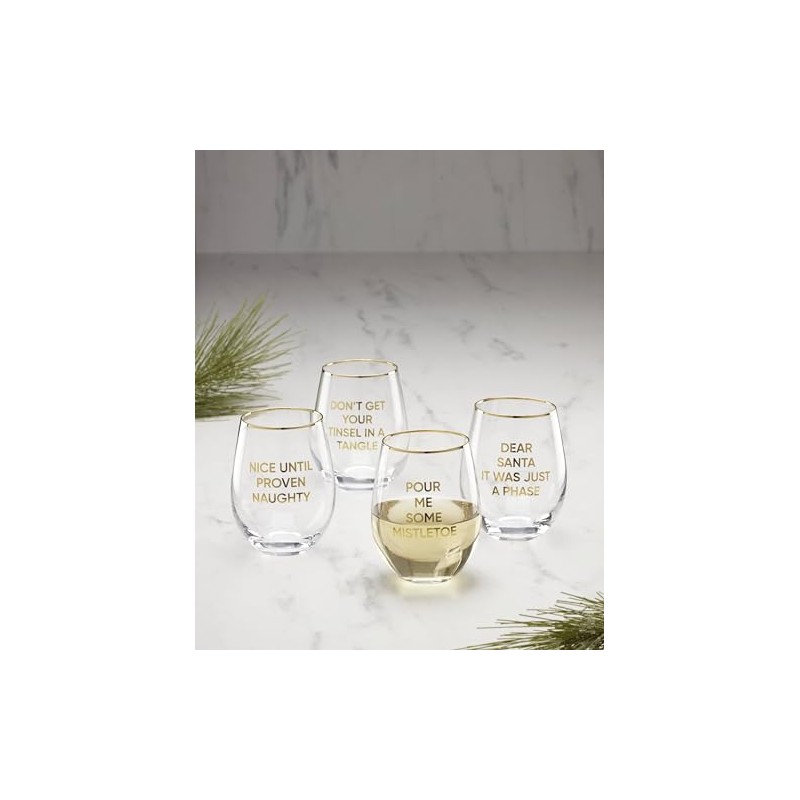 Cambridge Barware Hydration, Stemless Wine Glasses, Dear Santa