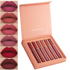 6 PCS Lápiz Labial Mate, Labiales, Lápiz Labial Mate de Larga Duración, Taza Antiadherente, Adecuado para Otoño e Invierno, El Regalo Perfecto para...