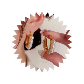 Jugielu Vintage Pearl Hoop Earrings Gold Pearl Hoop Drop Earring Circle Pearl Huggie Earrings Bridal Wedding Pearl Earrings Jewelry for Women