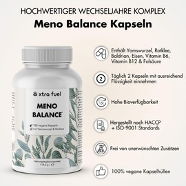 Wechseljahre Kapseln 180 Stück - Meno Balance - Natürliche Formel mit Yams, Rotklee, Baldrian & Eisen