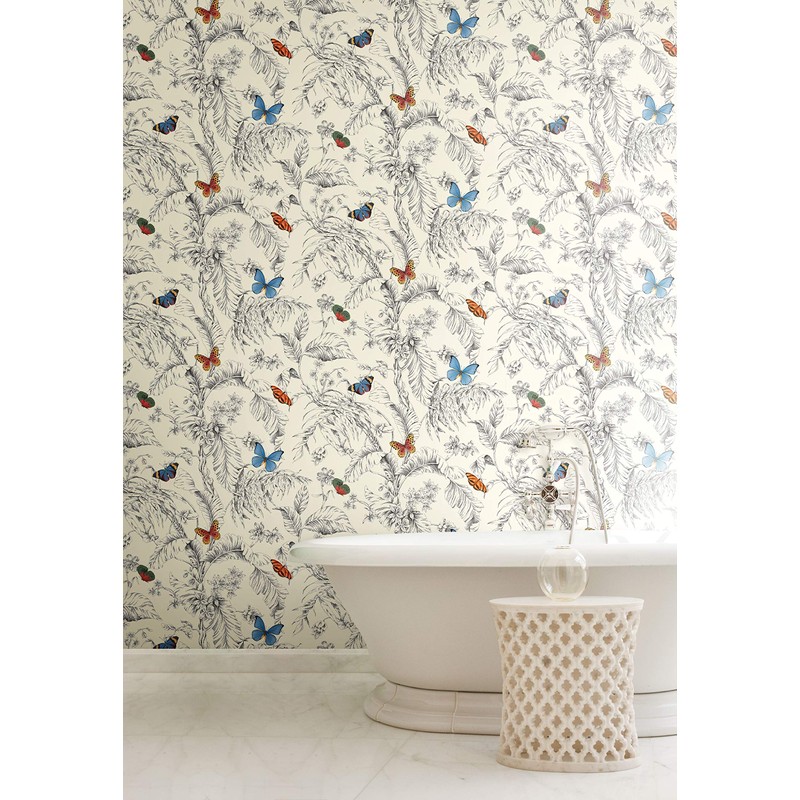 York Wallcoverings Ashford Toiles Papillon Removable Wallpaper, Blue/White
