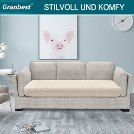 Granbest High Stretch Sofa Seat Cushion Cover, Super Soft Sofa Seat Cover, Seat Cushion Protector, Jacquard Spandex Fabric with Elastic Bottom (3-Seater, Beige)