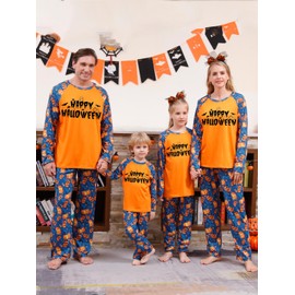 Onancehim - Conjunto de pijama familiar a juego para Halloween, con estampado de calabaza, 2 piezas, ropa de dormir para adultos, Azul, M