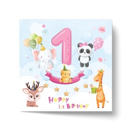 Papa Prints Happy 1st Birthday Card Girl First Birthday Card Girl (145 x 150 mm) Birthday Card 1 Year Old Girl
