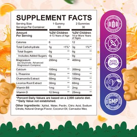 Calm Magnesium Gummies for Kids - Magnesium Glycinate Supplement for Sleep, Brain, Immune & Bone Health - Great Tasting Magnesium Gummies for Kids & Adults - Vegan Sugar Free Orange 60ct