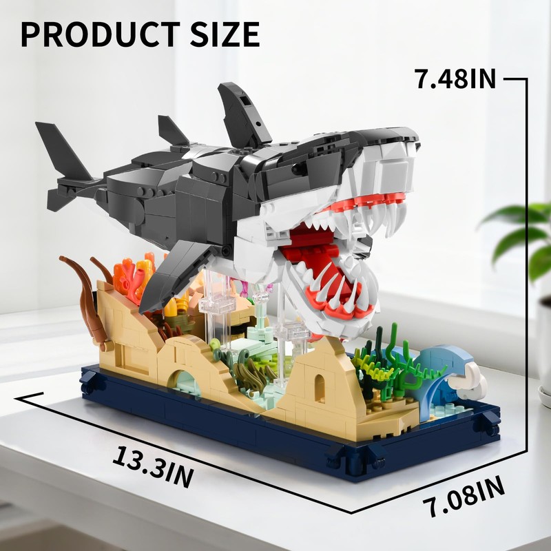 ONITUOFO Mechanical Shark Building Set for Adult,Movable Fish Ocean Building