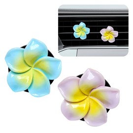 MUQIDA 2PCS Flower Car Air Vent Clips, Cute Flower Air Freshener Vent Clips with Aromatic Pad, Colorful Plumeria Air Conditioning Outlet Clamp Interior Decoration for Car Truck SUV (Blue+Purple)