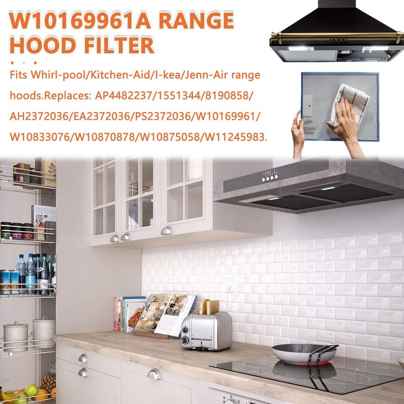 JAMHER 4 Pack W10169961A Range Hood Filter Replacement 5 Layer