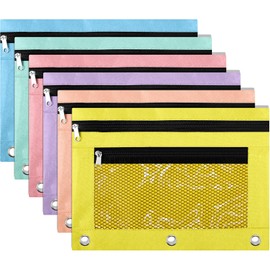 Kosiz 6 Pcs Pencil Pouch, 3 Ring Binder Pencil Pouch, 2 Layer Zipper Pencil Case with Mesh Window, Wear Resistant Oxford Fabric, Multicolored for Student Teacher (Macaron Color)