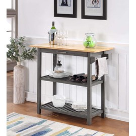 Convenience Concepts Designs2Go 3-Tier Kitchen Prep Island with Drawer, Butcher Block/Wirebrush Dark G