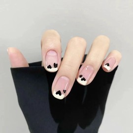 Nail Tip, Short, 24 Pieces, False Nail Tip, White Edge, Skin Color, Heart, Popular, Japanese Style, Cute, Simple, Fashionable Party, Autumn, Spring, Summer, Daily Life, Bridal Nail Tip, Coming of Age