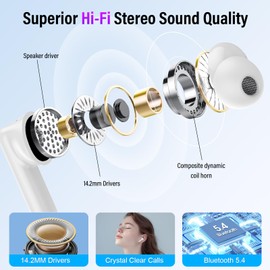 Wireless Earbuds, Bluetooth 5.4 Headphones with Multifunctional Touch Screen, 48H Bass Stereo Ear Buds with ANC/ENC Noise Cancelling/Transparency Mode, IPX7 Earphones with 5 EQ Modes, White