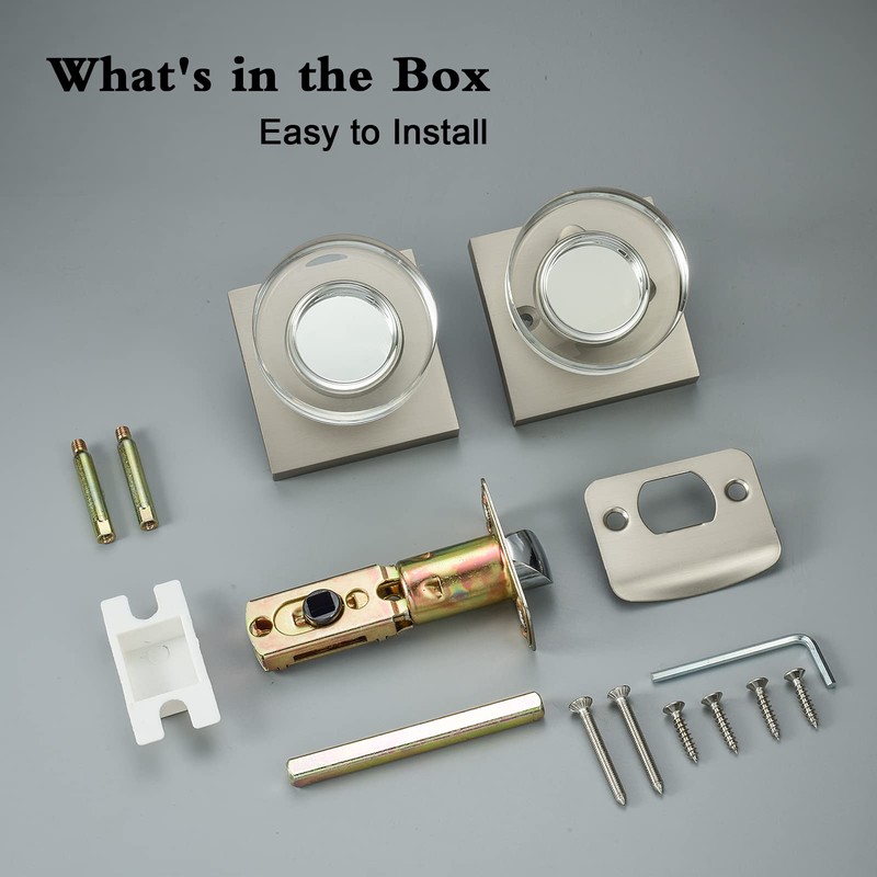 Coolnews Crystal Door Knobs with Lock, Satin Nickel Finish for