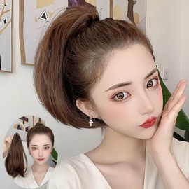 MISS FANCY Ponytail Wig, Curly Hair Wig, Easy Clip Type, Women's Wig, Extension, Point Wig, Stylish, Short Ponytail Wig, 4 Colors, Natural, Short Straight Hair, Everyday Wear Wig (Light Brown)