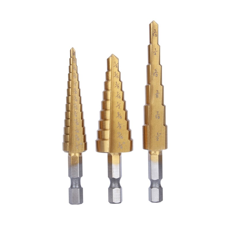 3 Pcs Small HSS Step Ti Cone Drill Hole Cutter