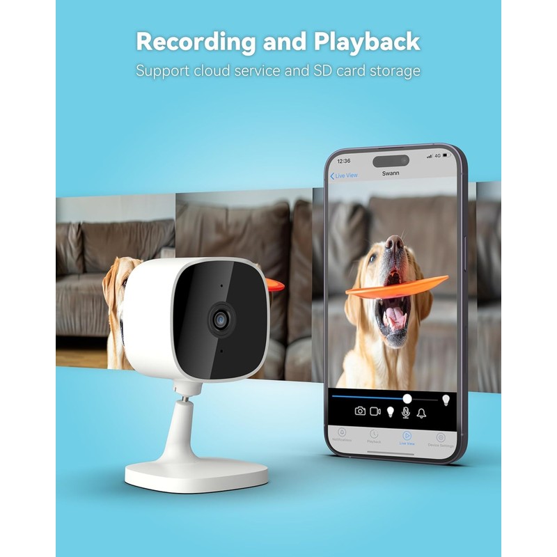 Swann EVO 2K Indoor Wi-Fi Security Camera, Two-Way Audio, True