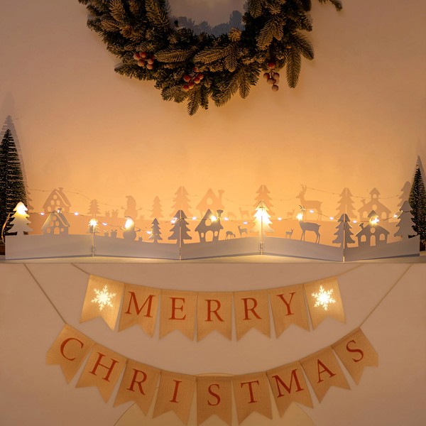 Inweder White Christmas Decoration for Fireplace: 39 Inch Metal Foldable
