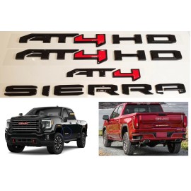 GMC 4PCS Door Rear Gloss Black Red AT4 HD Sierra Emblems GMC Sierra 2500HD 3500HD