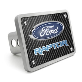 iPick Image Made for Ford Raptor in Blue 3D Logo Carbon Fiber Texture Billet Aluminum Tow Hitch Cover