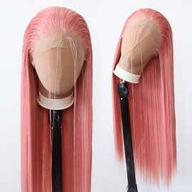 Towarm Light Pink Wig Long Straight Rose Pink Synthetic Lace Front Wigs Pre Plucked Natural Hairline with Baby Hair for Black Women Heat Resistant Fiber Hair Cosplay Daily Wear Wig (Light Pink)