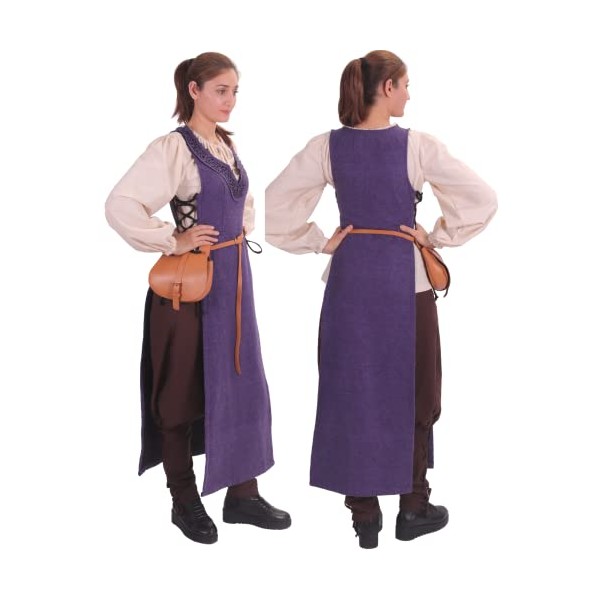 byCalvina - Calvina Costumes HILDA Wool Apron Dress - Medieval Viking Renaissance Wool Apron Dress-Lavander-S/M