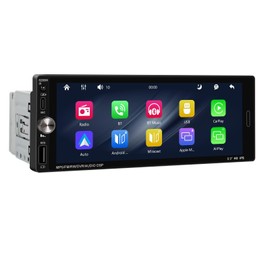 [Upgrade] 6.9 inch Single Din Touch Screen Car Radio with Wireless Carplay, Single Din Bluetooth Radio, Support Bluetooth/FM/EQ/USB/Type-C Port/Backup Camera + Mic