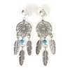 Clip on dream catcher earrings silver with turquoise bead metal