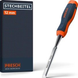 Presch 12 mm Professional Chisel with 25° Wedge Angle, Perfectly Ground for Immediate Use, Robust Metal Impact Cap for Durable Use, Ergonomic Handle for Secure Hold