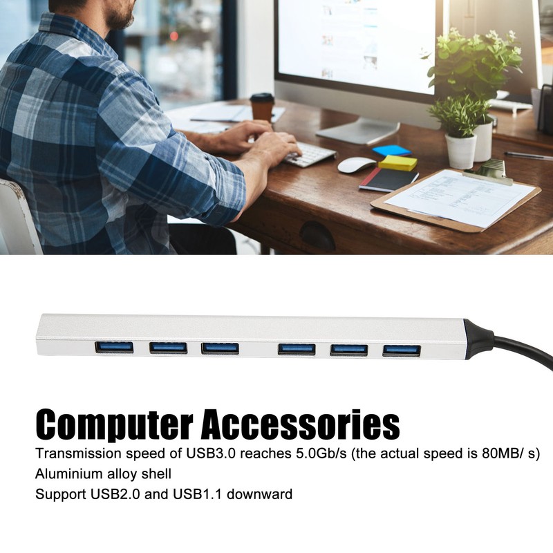 USB 3.0 Hub 7 Ports 5Gbps Fast Transmission Aluminium Alloy