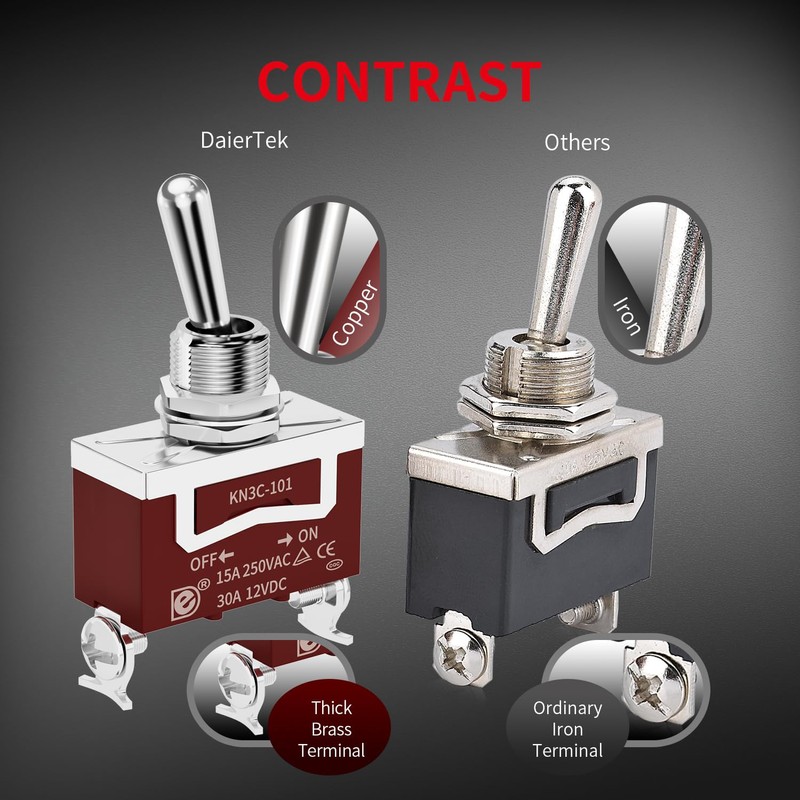DaierTek Waterproof Toggle Switch 12V DC 30A Heavy Duty 2